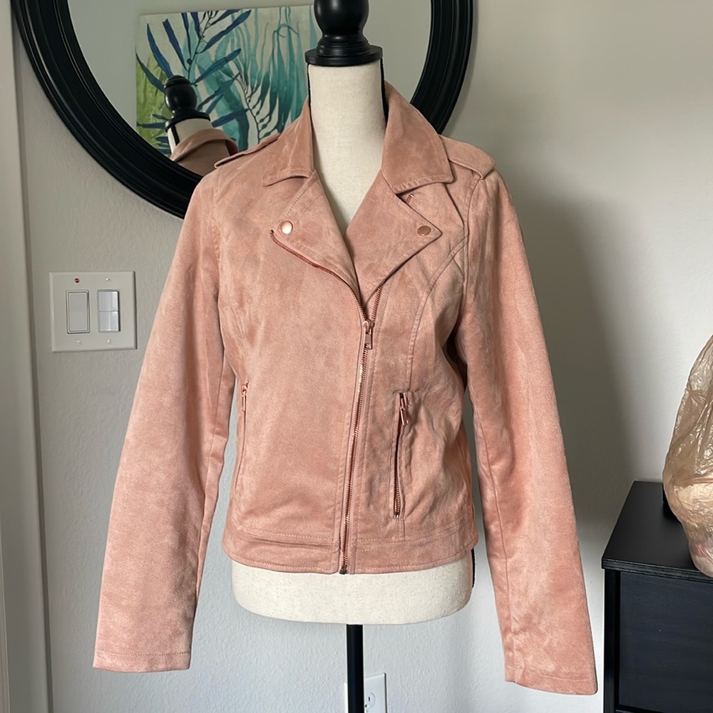 Soft peach color faux suede jacket